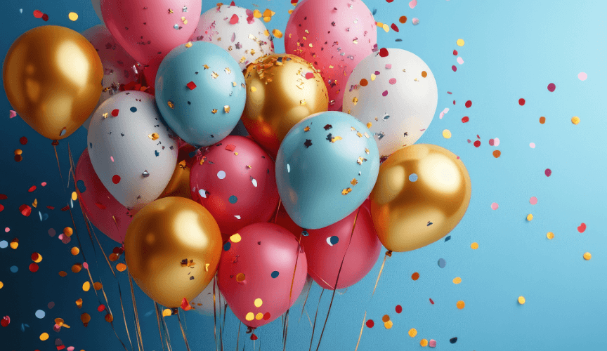 illustration of ballons and some glitter representing special occassions